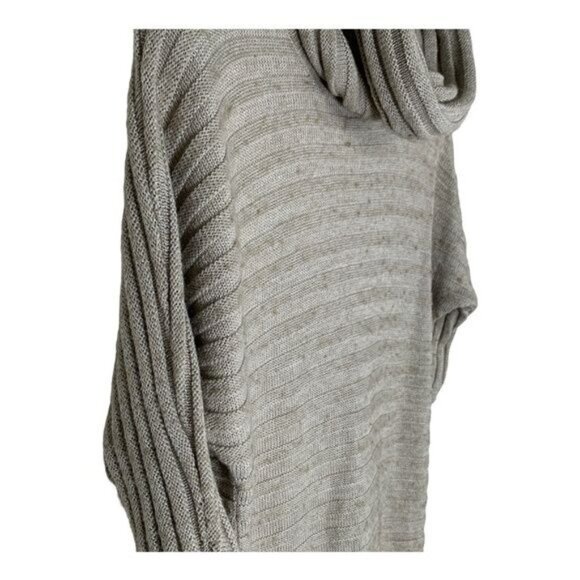 BB Dakota Ribbed Knit Cowl Neck Sweater Tan Beige Short Sleeve Size Small - Picture 4 of 9